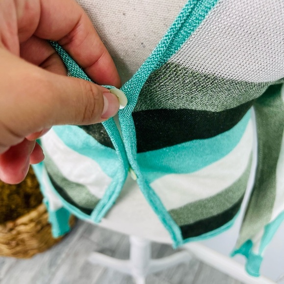 Y2K Galliano Metallic Sparkle Striped Blue Green Open Cárdigan - Picture 6 of 14